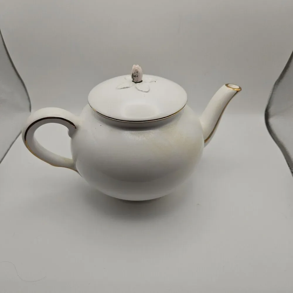 Teleflora Vintage Porcelain Teapot 3D Pink Roses Gold Trim 6.5